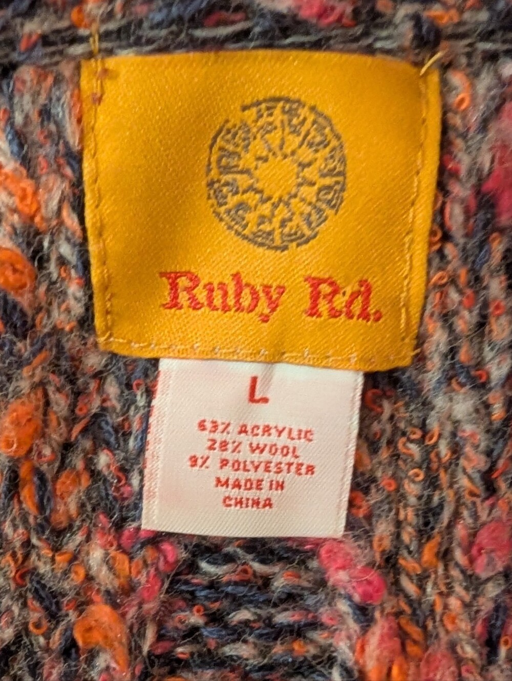 Ruby Rd. Multicolor Knit Ruffle Cardigan Sweater - Pink, Blue, Orange - Picture 2 of 4